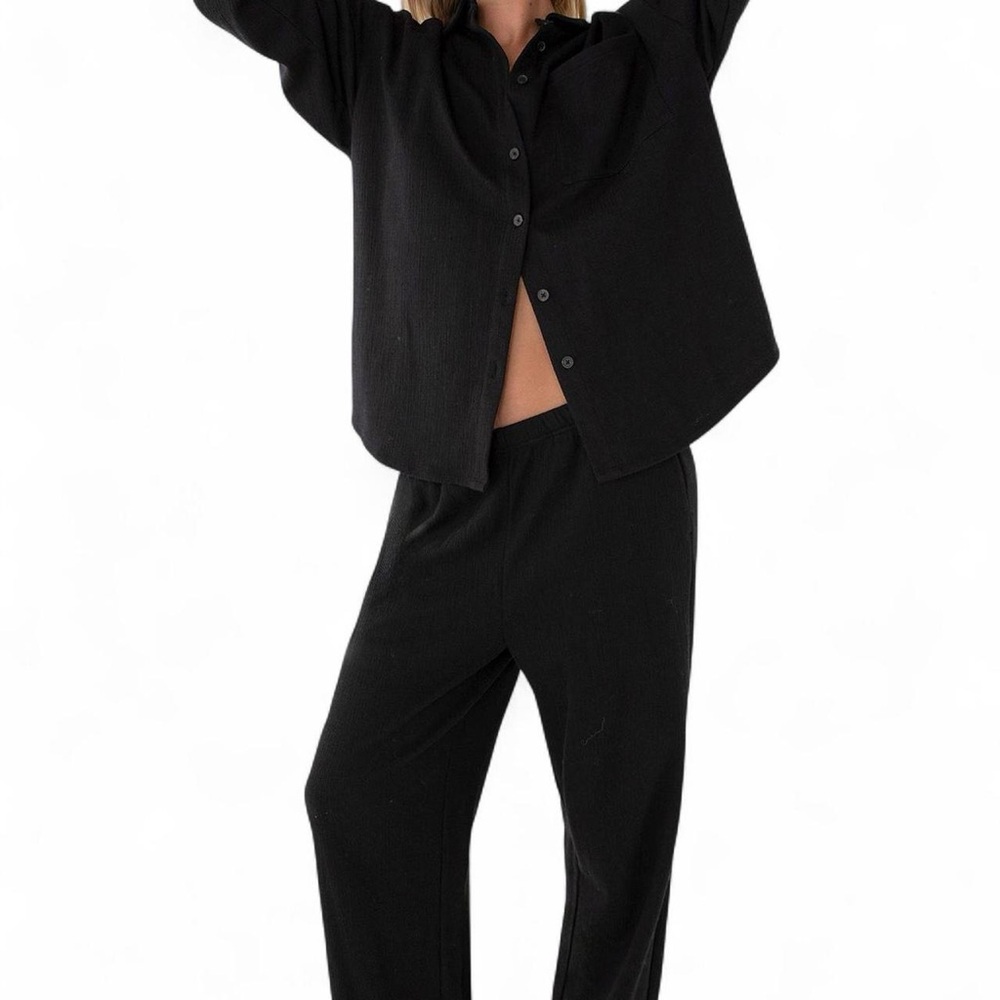Oak + Fort oversized button up shirt and elastic waist pant set